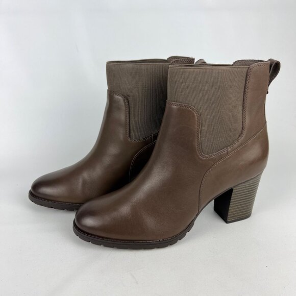 Clarks Womens Verona Ease Brown Leather Chelsea Ankle Boots Block Heel size 11M - Picture 3 of 16
